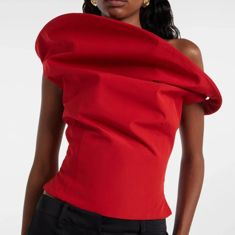 เสื้อกล้ามทรงดอกไม้แบบไม่สมมาตรสำหรับผู้หญิง ฤดูร้อน 2025 สไตล์ Y2K คุณภาพสูง แฟชั่นหรูหรา สีพื้น เปิดด้านหน้า ด้านหลัง ช่วยให้ดูผอมเพรียว