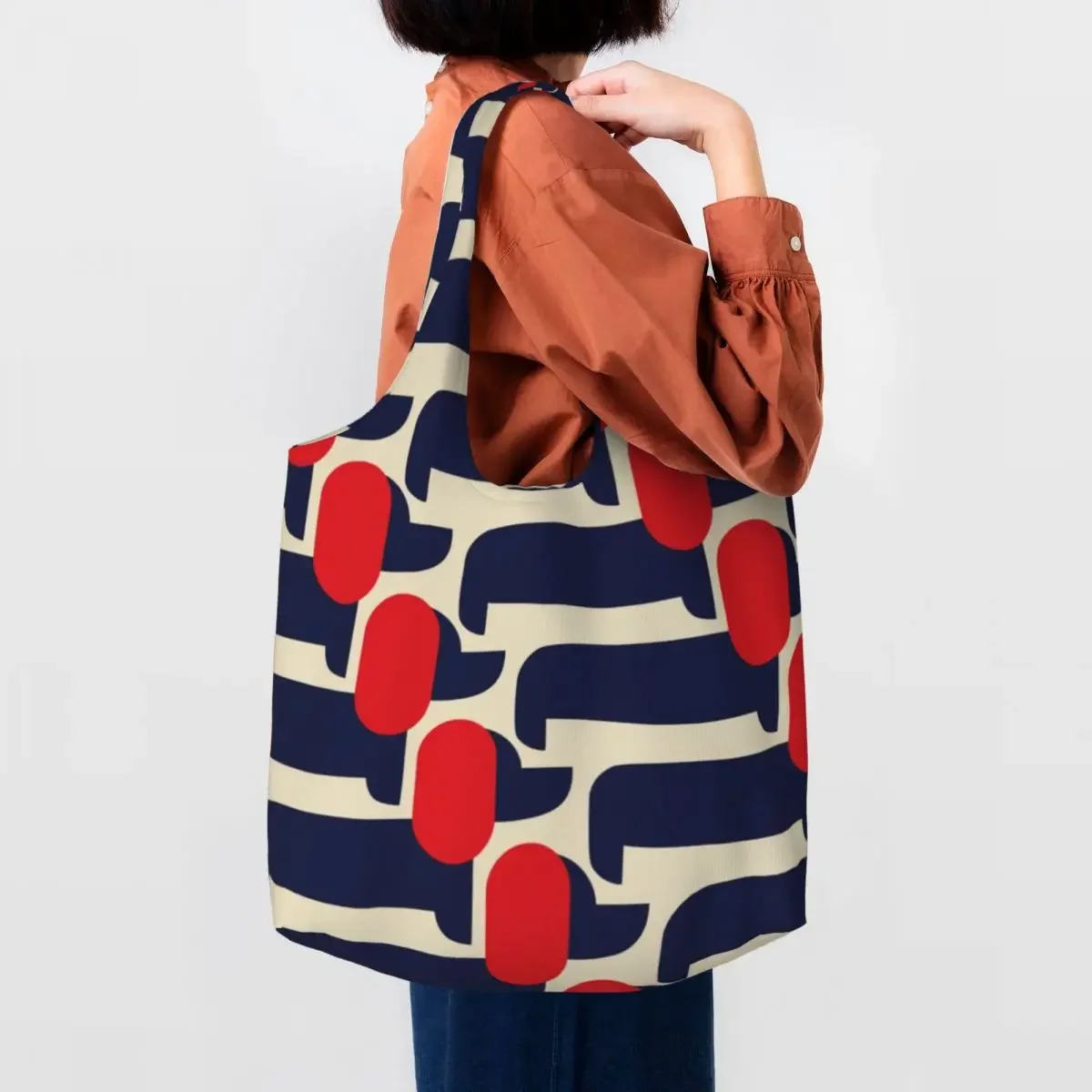 Custom Print Red Dog Show Shopping Tote Bags Reusable Orla Kiely Groceries Canvas Shopper Shoulder Bag Photography Handbags