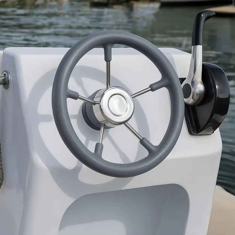 Stainless Steel Boat Steering Wheel 5-Spoke Design Polished Marine Steering Wheel Anti-Skid Black Foam Grip Yacht Accessories