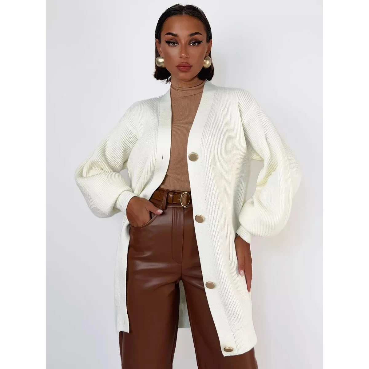 

Новый женский вязаный свитер, пальто, повседневный цветной свободный открытый кардиган, длинный свеч из полиэфирного волокна