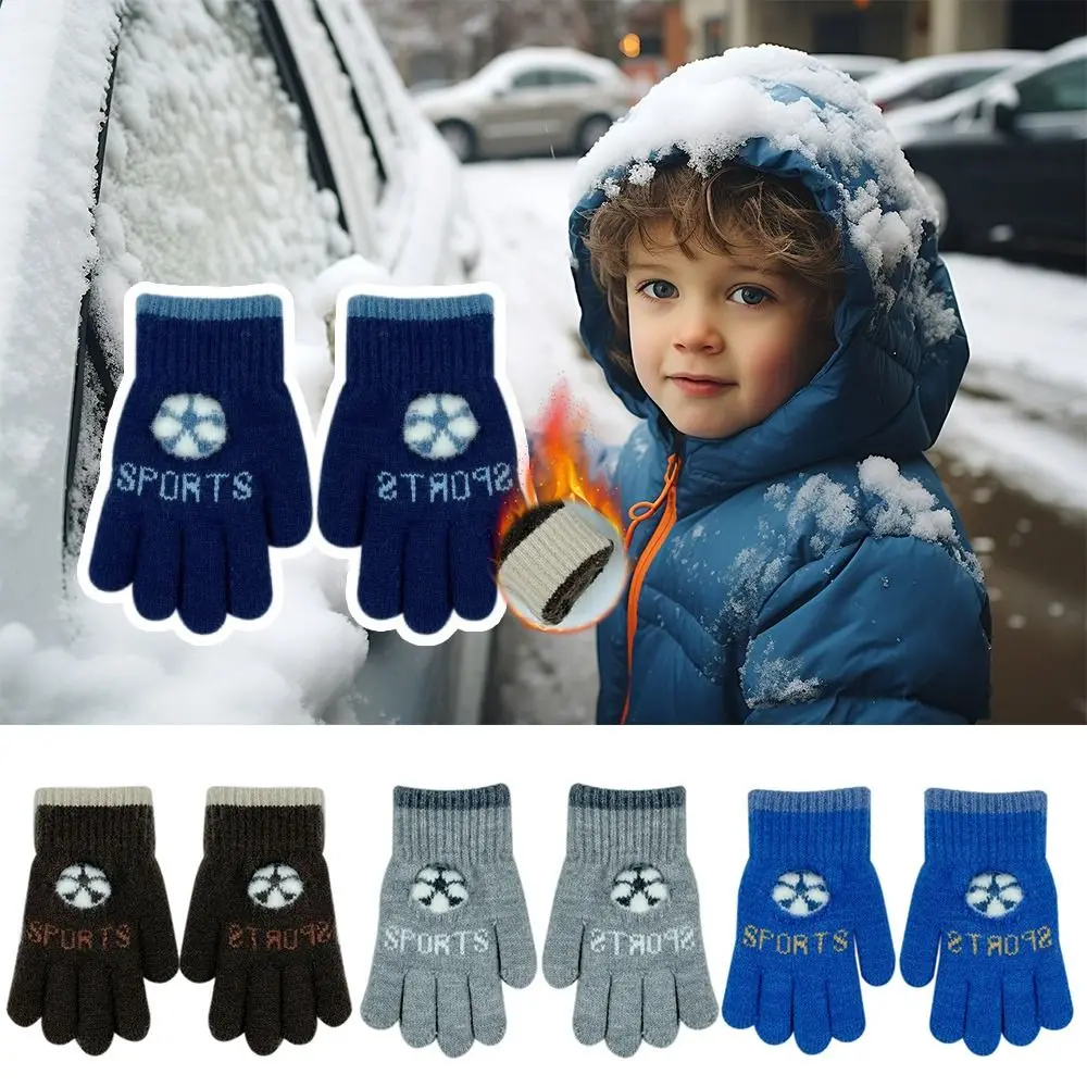 Cute Warm Autumn Winter Gloves Cold Proof Thickened Children Baby Gloves Cycling Ski Snowing Gloves Football Knitted Gloves