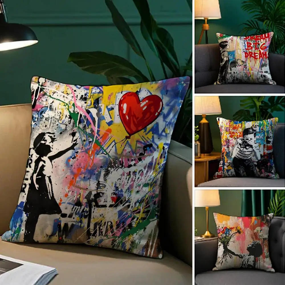 B-Banksy G-Graffiti Art Pillow Case Plush Fabric Soft Pillowcase Double Sided Print Sofa Cushion Cover Throw