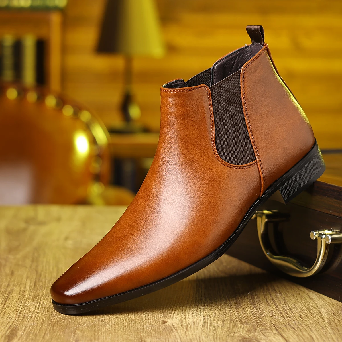

2026 New Fashion Men Chelsea Boots Slip on High Top Casual Shoes Leather Male Ankle Boots Handmade Business Shoes Dress Botas