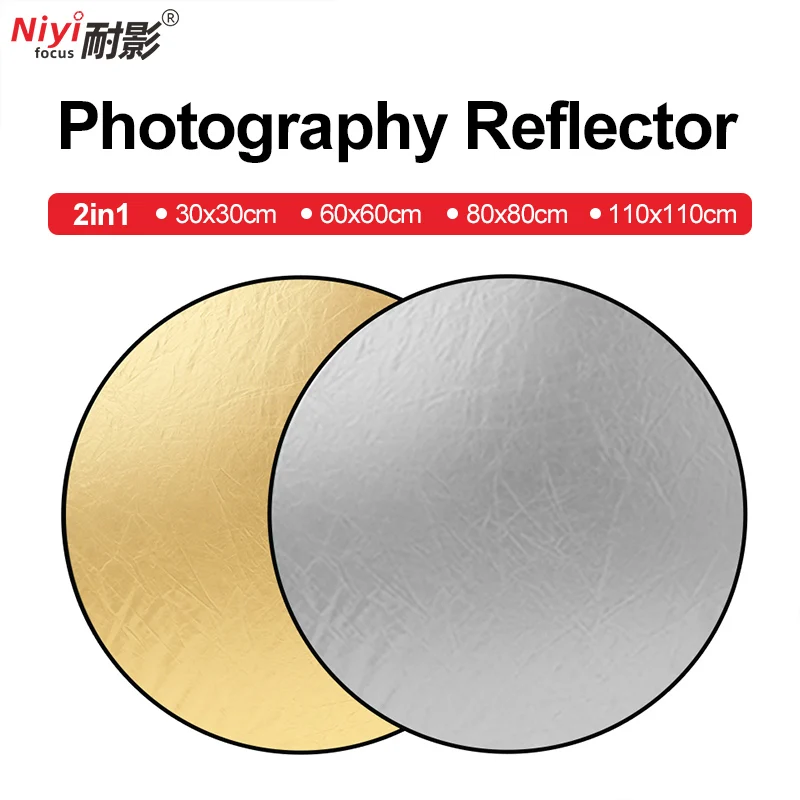 Reflector de fotografía redondo plata oro 2 en 1 soporte reflector plata blanco reflejo 30cm 60cm 80cm 110cm