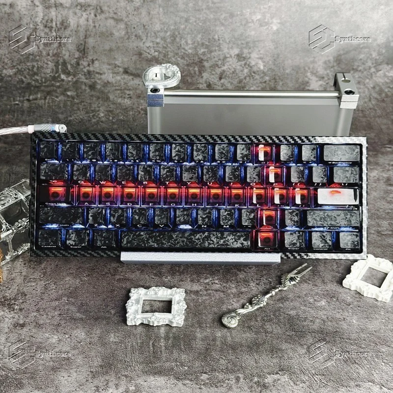 Custom Carbon Fiber Texture Sword Double Shot Keycaps, Cherry Profile High Transparent Extension Set, Unique High Aesthetic Gift