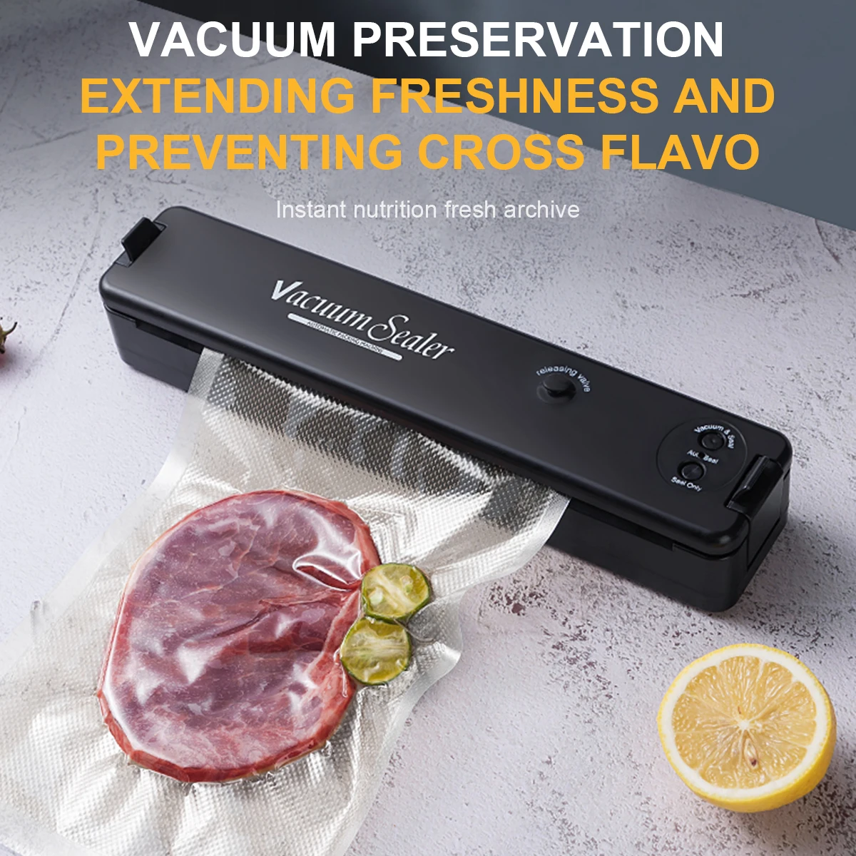 Efficient Food Vacuum Sealer Machine with Air Sealing System,Compact Design for Easy Storage, Accompanied by 20 Starter Seal Bag