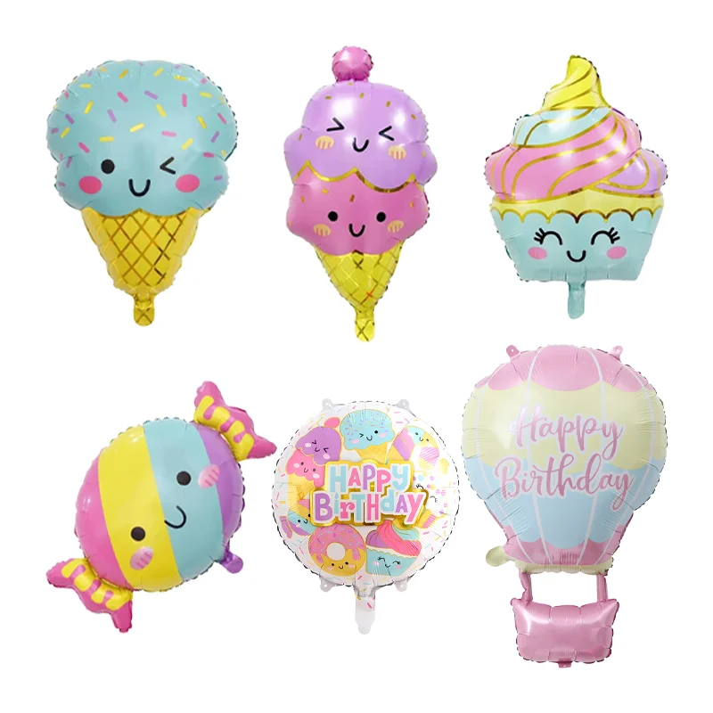 Ice Cream Candy Dessert Cartoon Foil Balloons Boys Girls Birthday Party Candy Bar Food Theme Decoration Kids Toy Helium Ballon