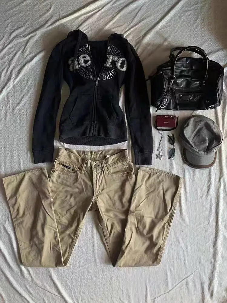 Felpe con cappuccio vintage estetiche da donna anni '90 streetwear gotico cappotto con cappuccio con cerniera nera felpa casual moda autunno manica lunga novità