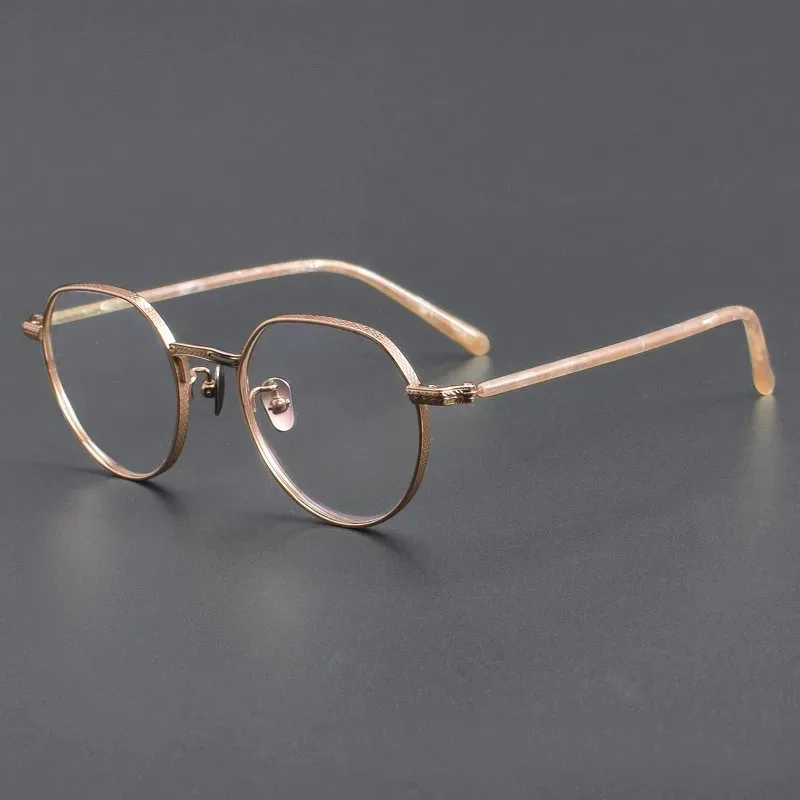 Armação de óculos de titânio puro texturizado artesanal japonês, armação de óculos de prescrição ultraleve oval retrô para homens e mulheres