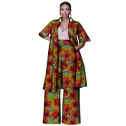 Fashion Women Suits 2 Pieces Set African Print Long Tops and Pants Women Bazin Riche Pants Sets African European Clothing WY3143