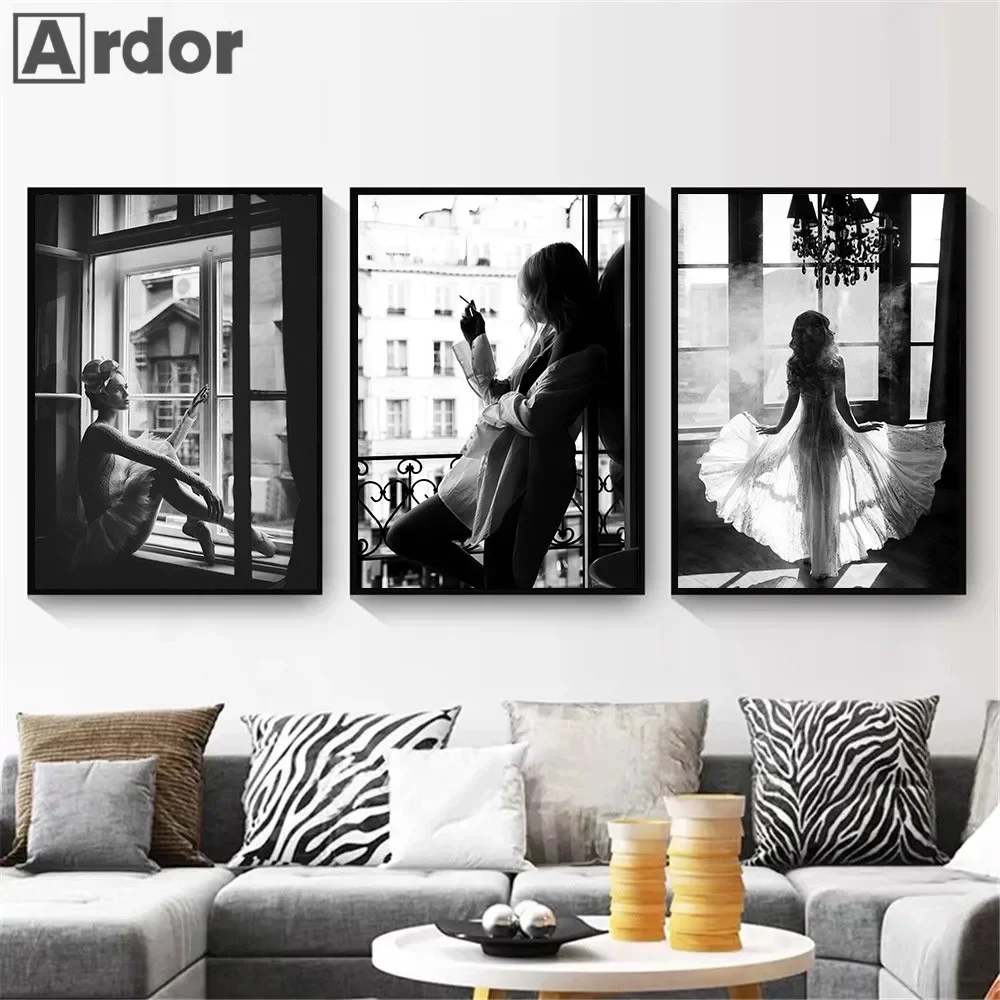 Black White Ballet Girl Canvas Painting Old Phonograph Camera Prints Boxing Gloves Poster Fashion Wall Art Pictures Home Decor