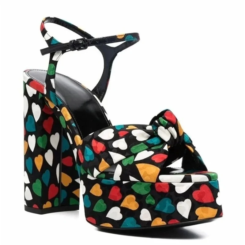 Women Platform Chunky Block Heel Sandals Knotted Open Toe Buckle Strap Pumps Elegant Evening Club Summer Ladies Dress Footwea