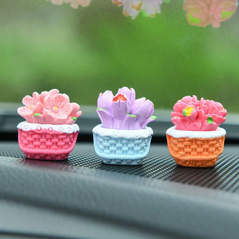 Mini Flower Basket Ornament Flowerpot Potted Plant Bonsai Micro Landscape Dollhouse Miniature Toy Car Decoration