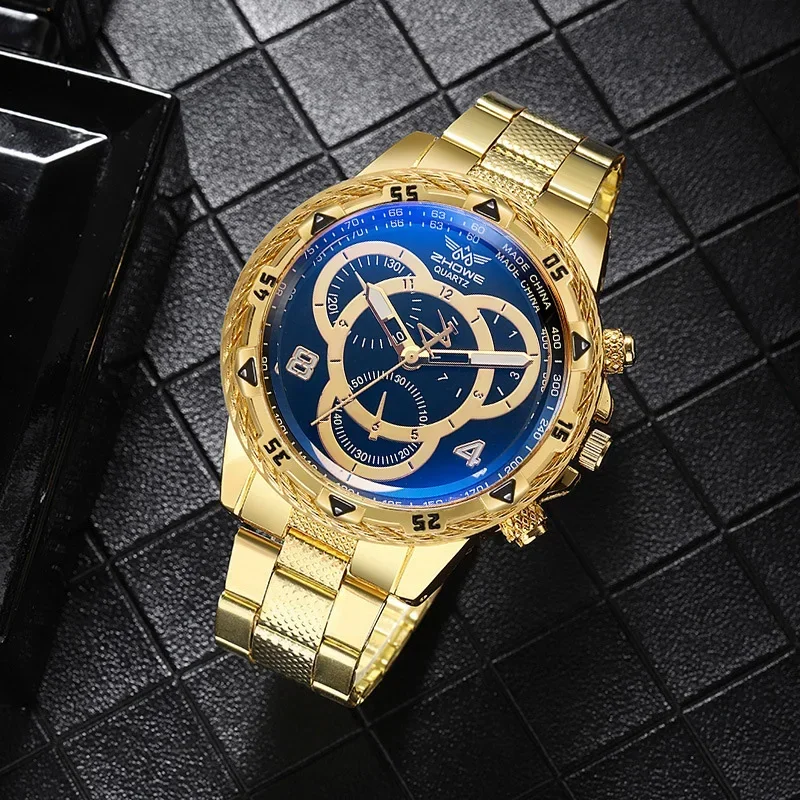 Fashion Blue Light Large Dial Men's Watch Quartz Watch Steel Strip Watch