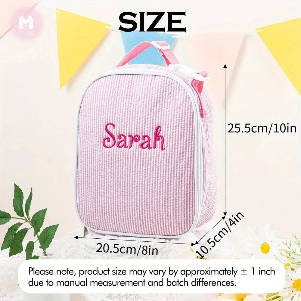 Personalized Embroidery Name Kids Bento Bag Bubble Yarn Academy Style Lunch Bag Thermal Insulated for Students School Picnic Use