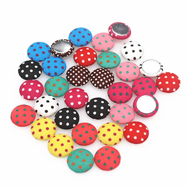 50pcs 15mm Mix Colors Polka Dot Fabric Covered Round Buttons Home Garden Flatback Cabochon Crafts Scrapbooking DIY