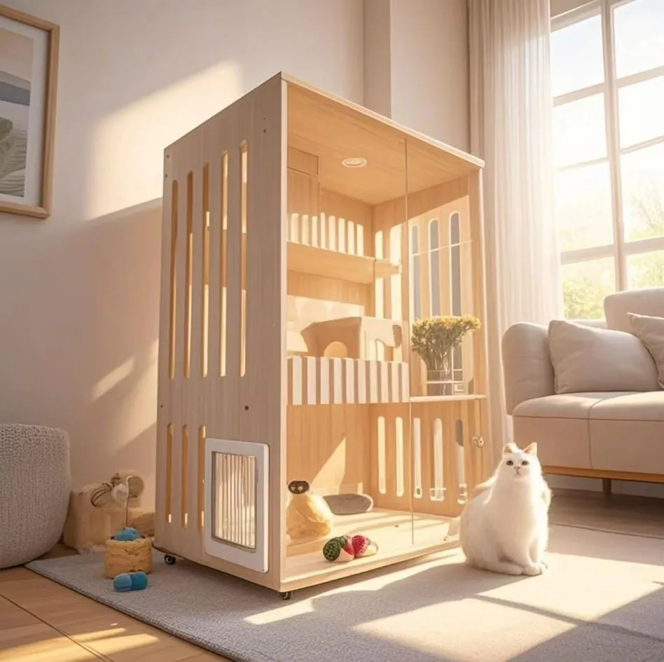 

Customized Cat Villa Cat Cage Home Wooden Indoor Cat Nest Luxury Closed Ventilation Design