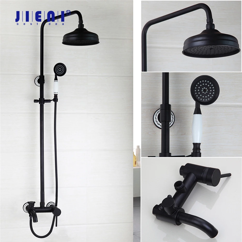 Imagem -03 - Jieni Polegada Matte Black Bath Shower Faucet Mão Spray Mangueira Chuva Chuveiro Cabeça Banheira Maneiras Controle Shower Conjunto Mixer Faucet