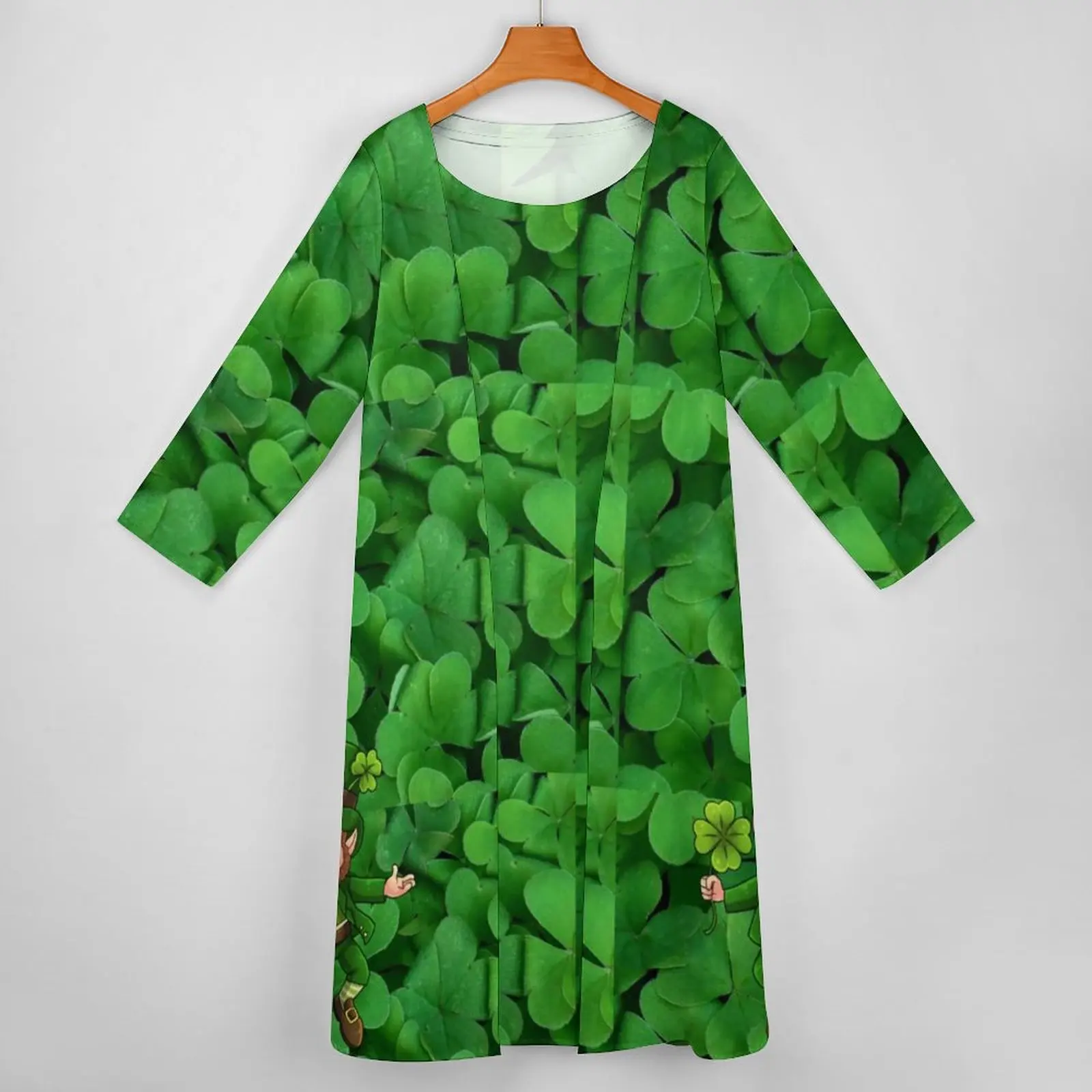 St Patrick's Day Dress Long Sleeve Saint Patrick Leprechaun Shamrock Street Style Bohemia Long Dresses Womens Elegant Maxi Dress