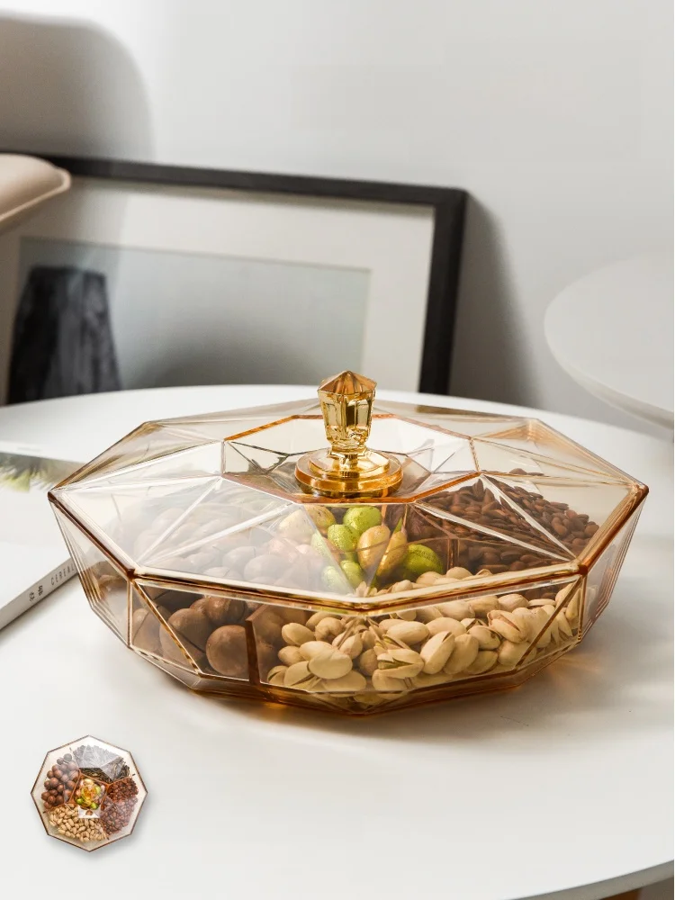 

Ele Transparent Plastic Sna Box Candy Holder Home Use Dry Fruit Tray with Lid Simple Living Room Tea Table Fruit Plate