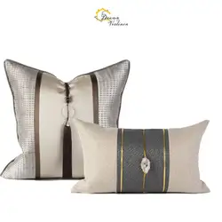 Silver Grey and Beige with Champagne Luxury Jade Pendant Pillow Case Cover 18x18inch Cushion Covers with Tassel