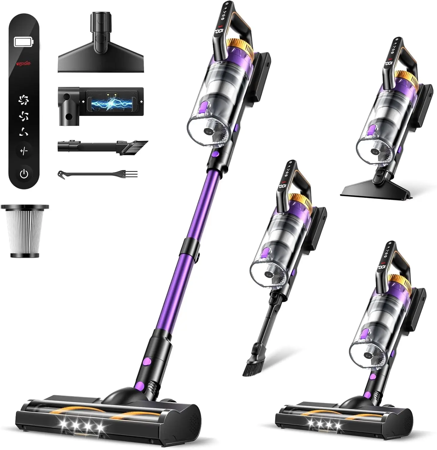 Cordless Vacuum Cleaner, 580W/48KPa Powerful Suction,Lightweight Stick with Touch Screen & Wall Mount for Pet Hair, Carpet