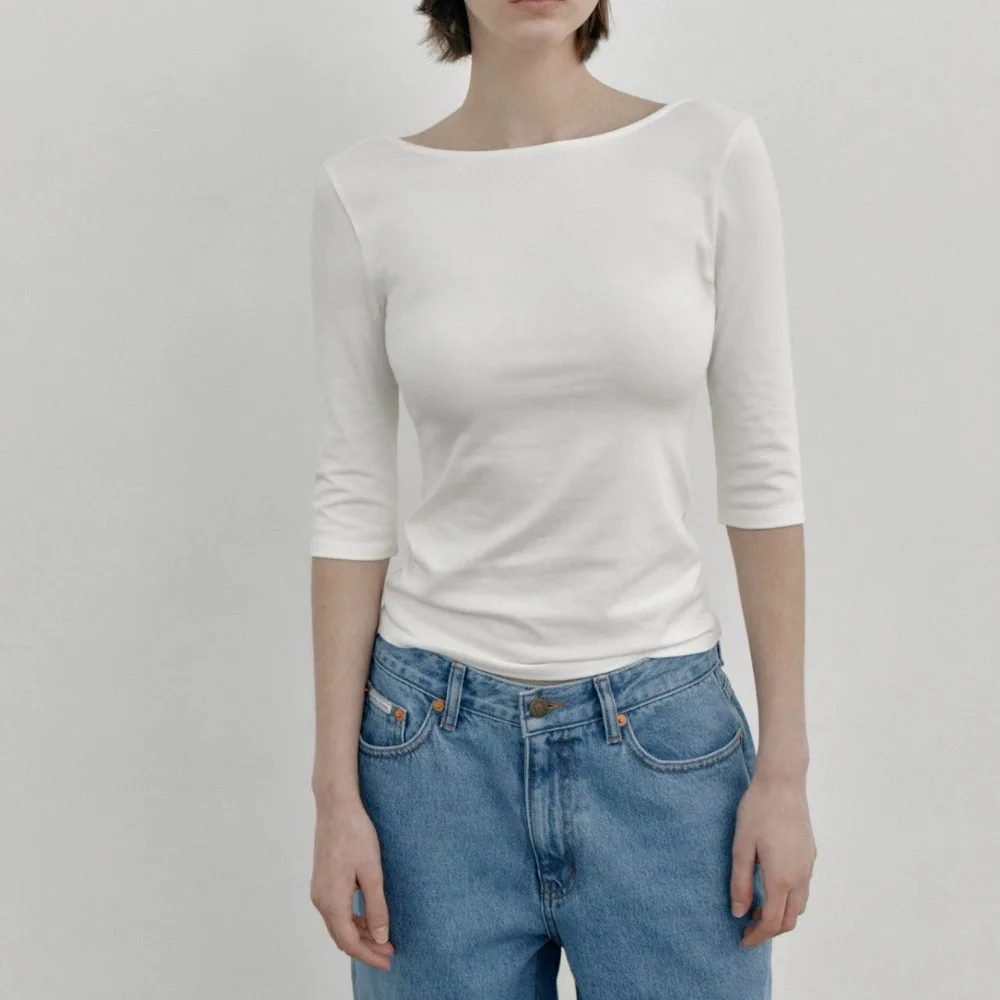 

Women'S T-Shirt GE*24ss Spring And Summer New U-Shaped Collar Front And Back Two Wear Top Slim