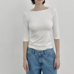 Women'S T-Shirt GE*24ss Spring And Summer New U-Shaped Collar Front And Back Two Wear Top Slim