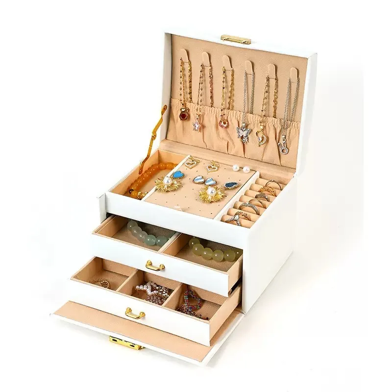 Abschließbare Dreischichtige Schmuckbox Multifunktionale Schmuckaufbewahrung Organizer-Etui – Detail 9