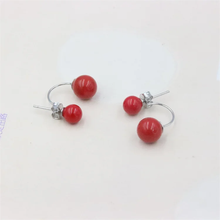 ZFSILVER 100% 925 Sterling Silver Fashion Trendy Red Shell Pearl Double Ball Earrings For Women Charm Jewelry Elegant Party Gift