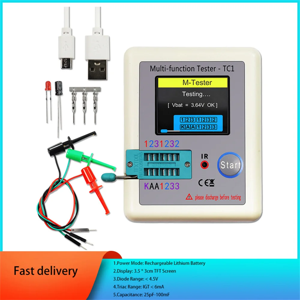 LCR-TC1 1.8 "TFT LCD Display Multi-meter Transistor Tester Diode Triode Kondensator Widerstand Test Meter MOSFET NPN PNP triac MOS