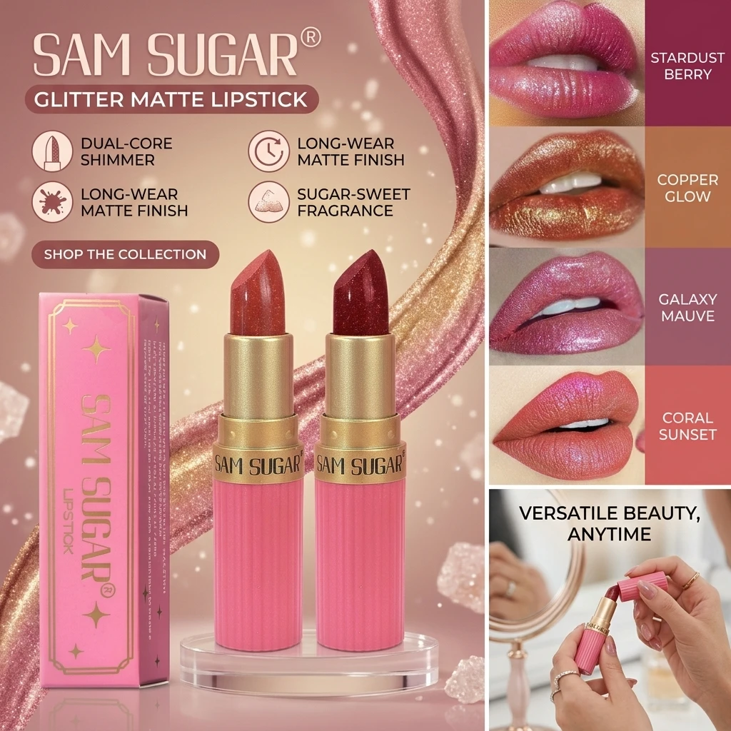 Nude Pink Luxurious Metallic Glitter Lipstick Long-Lasting Waterproof Non-Fade Shimmery Pearl Sparkling Brown Lip Gloss Makeup