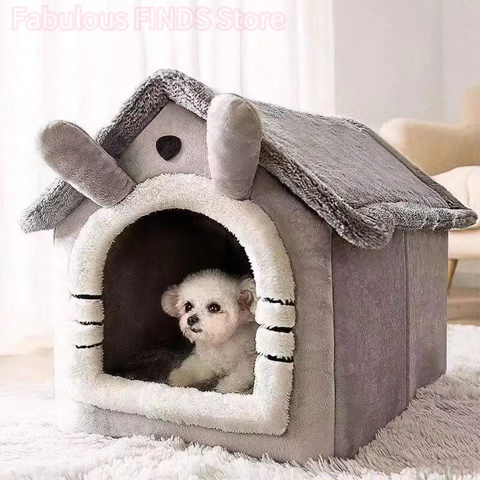 Maison d'intérieur chaude pour chien, lit doux pour animaux de compagnie, tente, chenil pour chien, chat, coussin amovible et lavable, adapté aux quatre saisons universelles