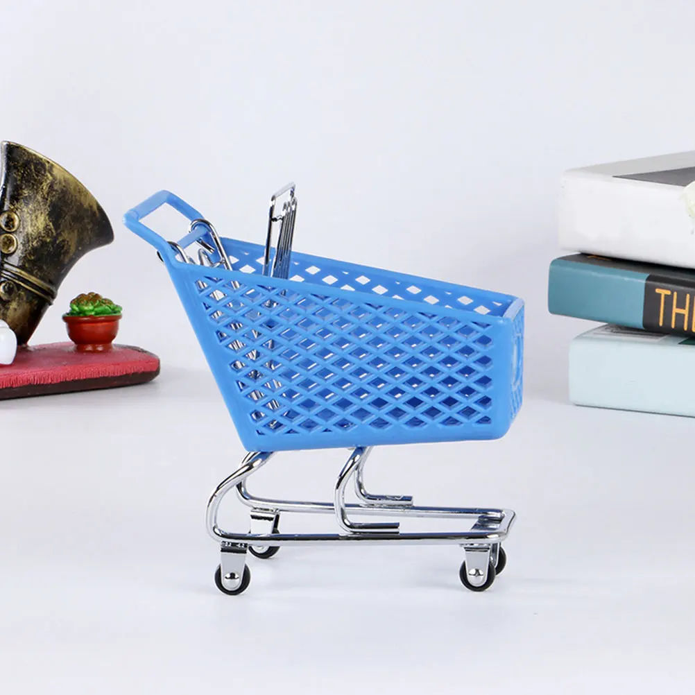 

2pcs Mini Shopping Cart Storage Basket Exquisite Desktop Decor Toy Metal Gadget Toddler Ornaments Creative Shape Sturdy