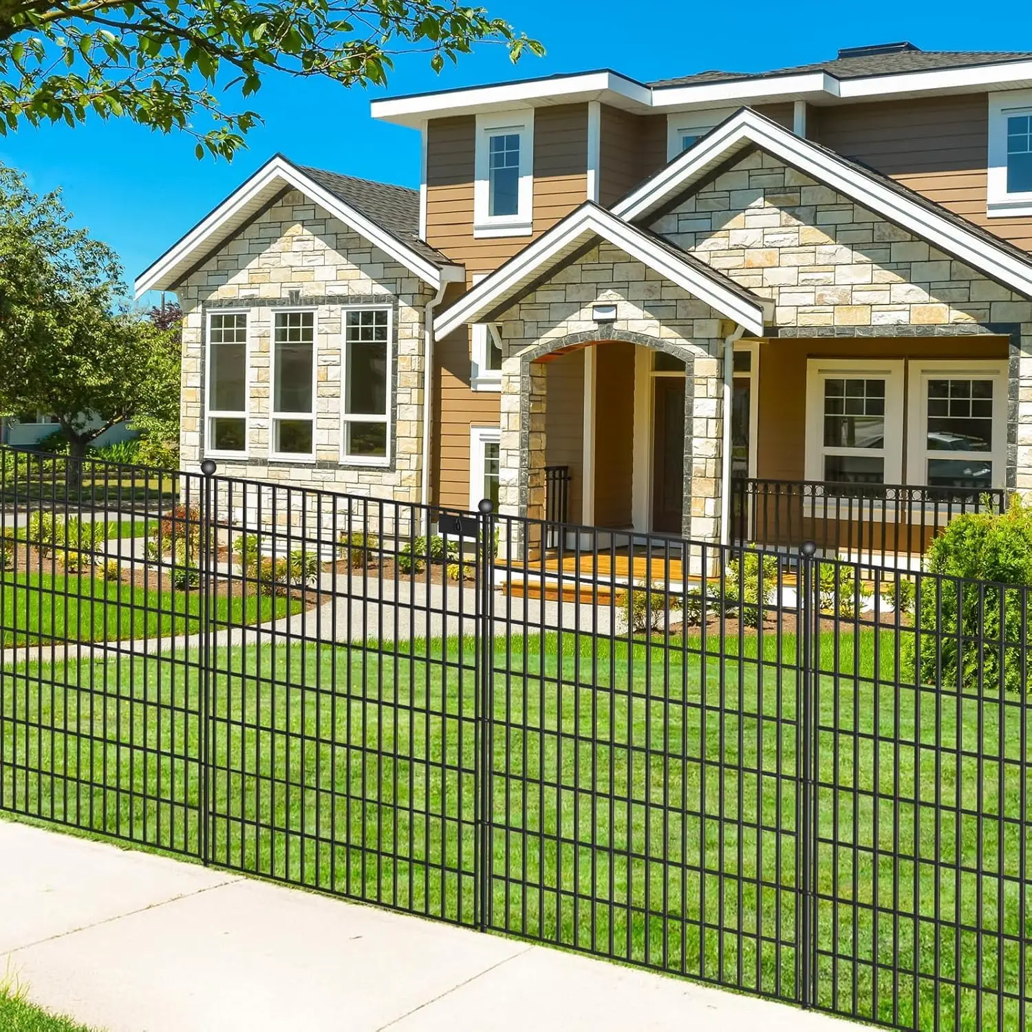 10 Panels No Dig Garden Fence with Gate, 40 in(H) X 24.2 ft(L) Metal Fence Panels, Thickened Rustproof Garden Fencing, Animal