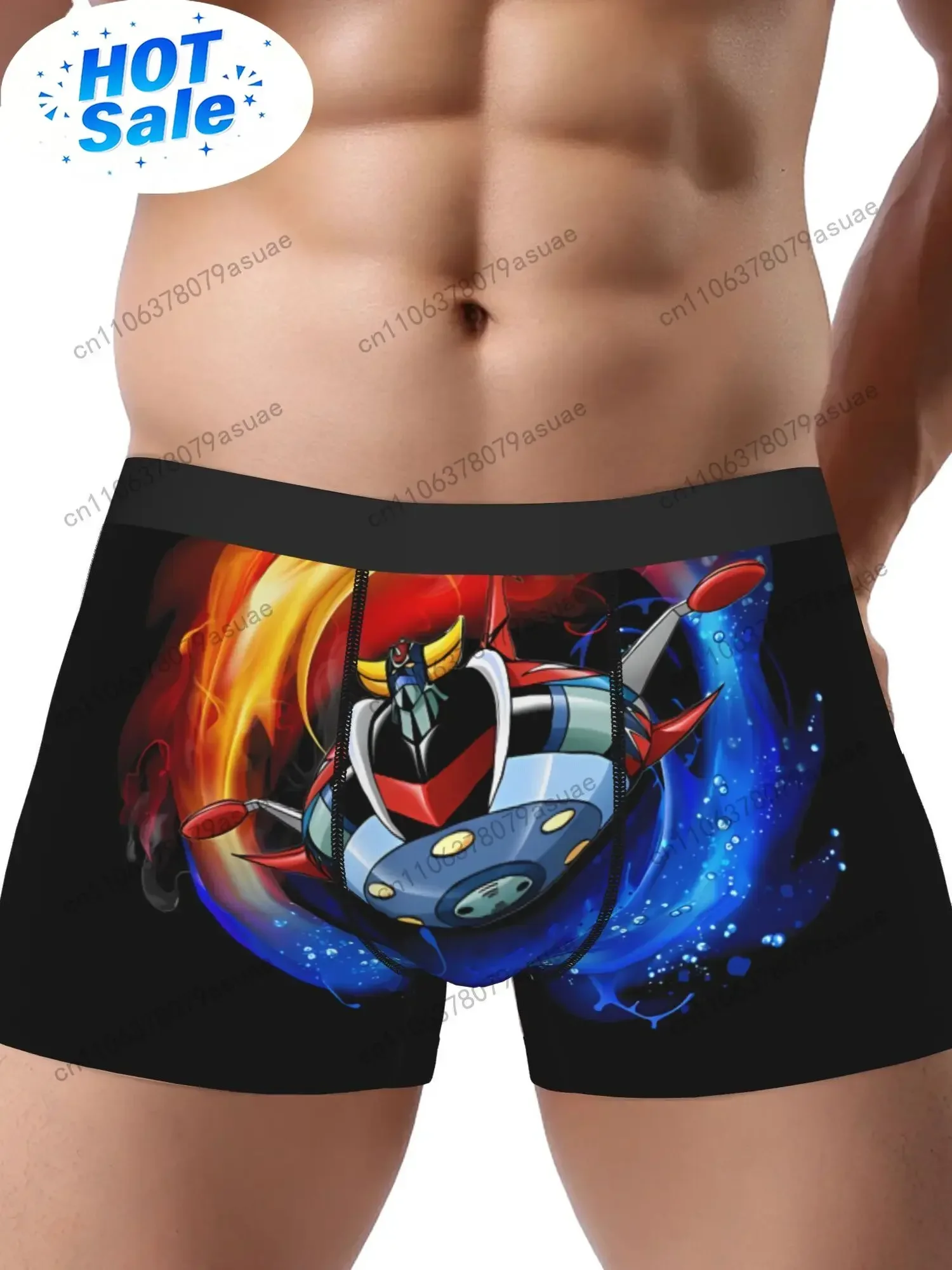 UFO ROBOT Underwear - ' & ' ' Briefs with Alien Robot Print, Thong-Type Low-Rise, Comfortable Stretch Polyester Underpan bLACK