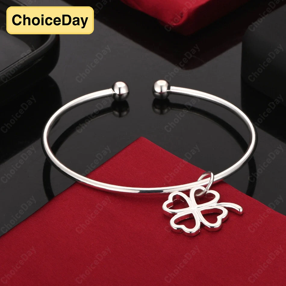 

ChoiceDay 925 Sterling Silver Exquisite Classic Four Leaf Clover Open Bracelet Women's Wedding Party Charm Jewelry