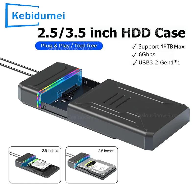 

3.5'' 2.5'' HDD Case SATA to Type C Adapter External Hard Drive Disk Enclosure 3.5 Inch SSD Disk Up To 6Gbps 18TB HDD Box for PC