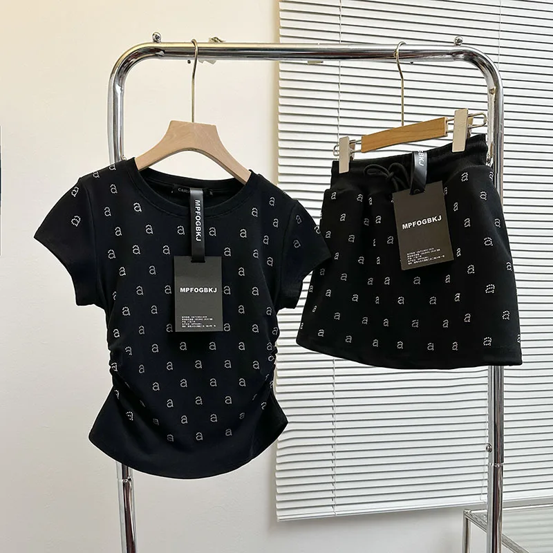 

Футболка с коротким рукавом и воротником-поло + юбка с эластичным поясом, комплект из двух предметов для женщин, Модный повседневный и спортивный стиль