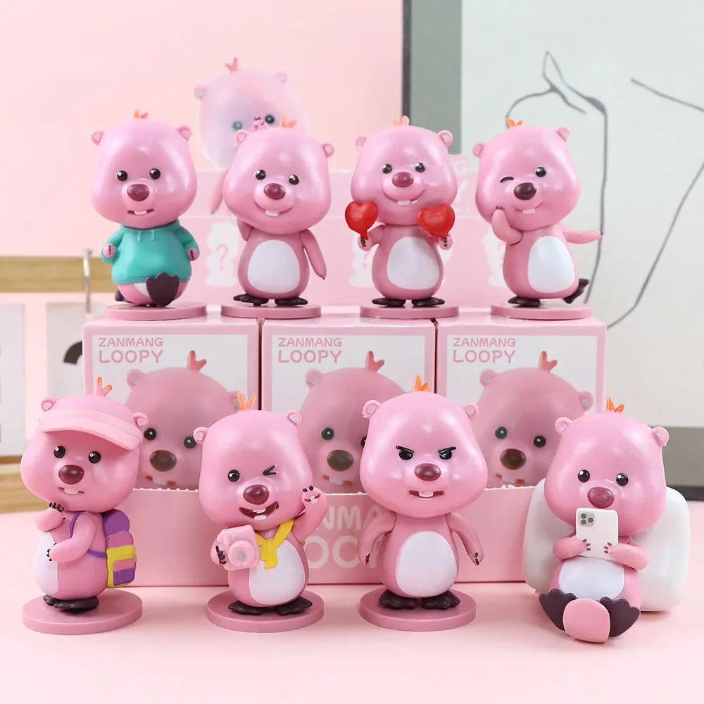 2-6pcs/set Zanmang Loopy Figure Toys Pink Beaver Action Figure Desktop Decoration Model Ornament Xmas Toys Gifts for Kids