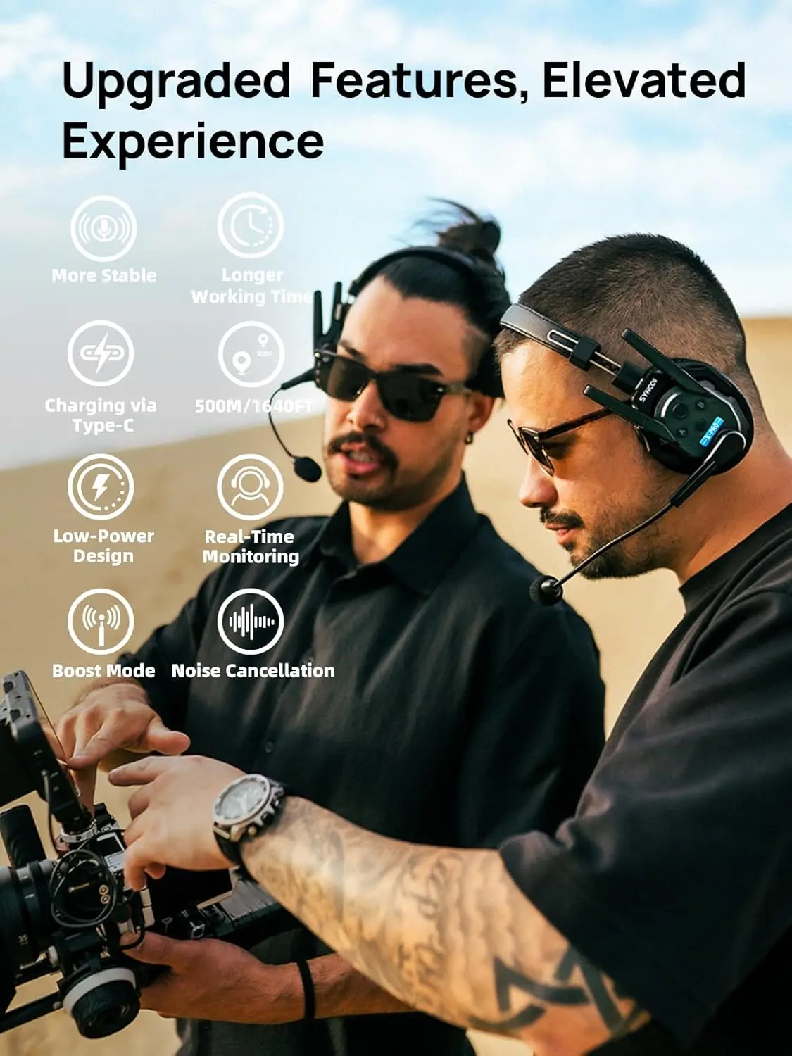 

SYNCO Wireless Intercom Headset System XTALK XPRO5 500m/1640ft 2.4GHz Communication Headsets for 5 Person with Noise Reduction