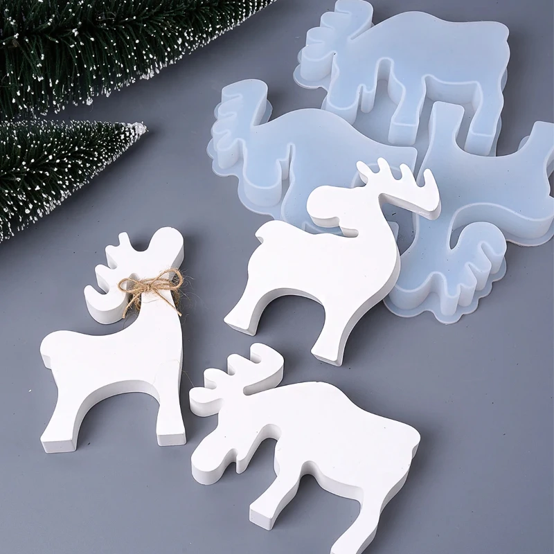 3-Loch-Elch-Silikonform für selbstgemachte DIY handgefertigte 3D-Beton-Gips-Ornamente, Duftkerze, Kunstharz, Weihnachtsgeschenke