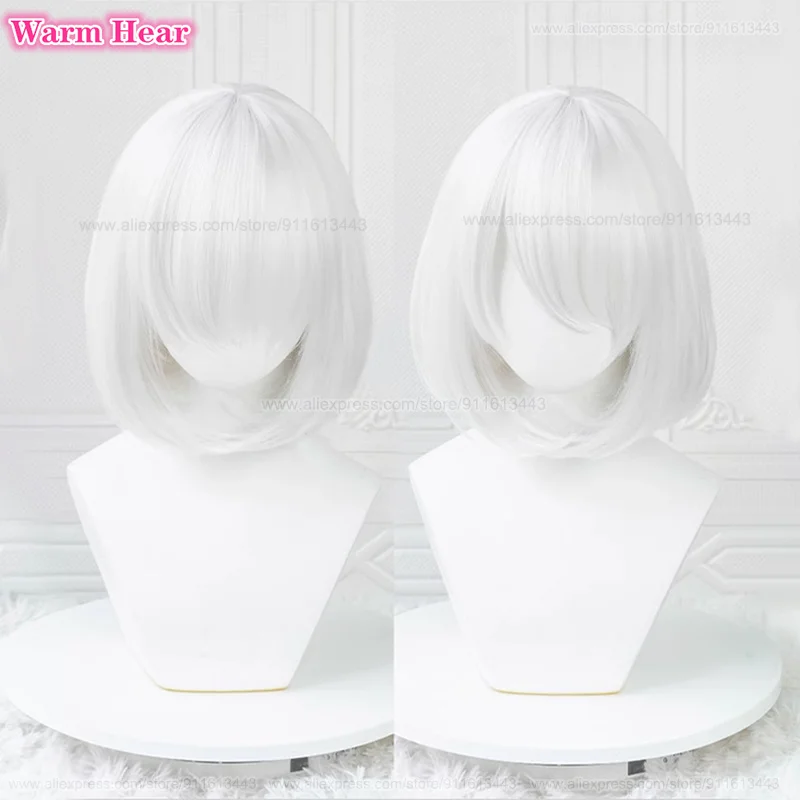 30cm YoRHa No. 2 Type B Synthetic Wig Anime 2B Short Silver White Bobo Cosplay Wig Heat Resistant Hair Party Woman Wigs +Wig Cap