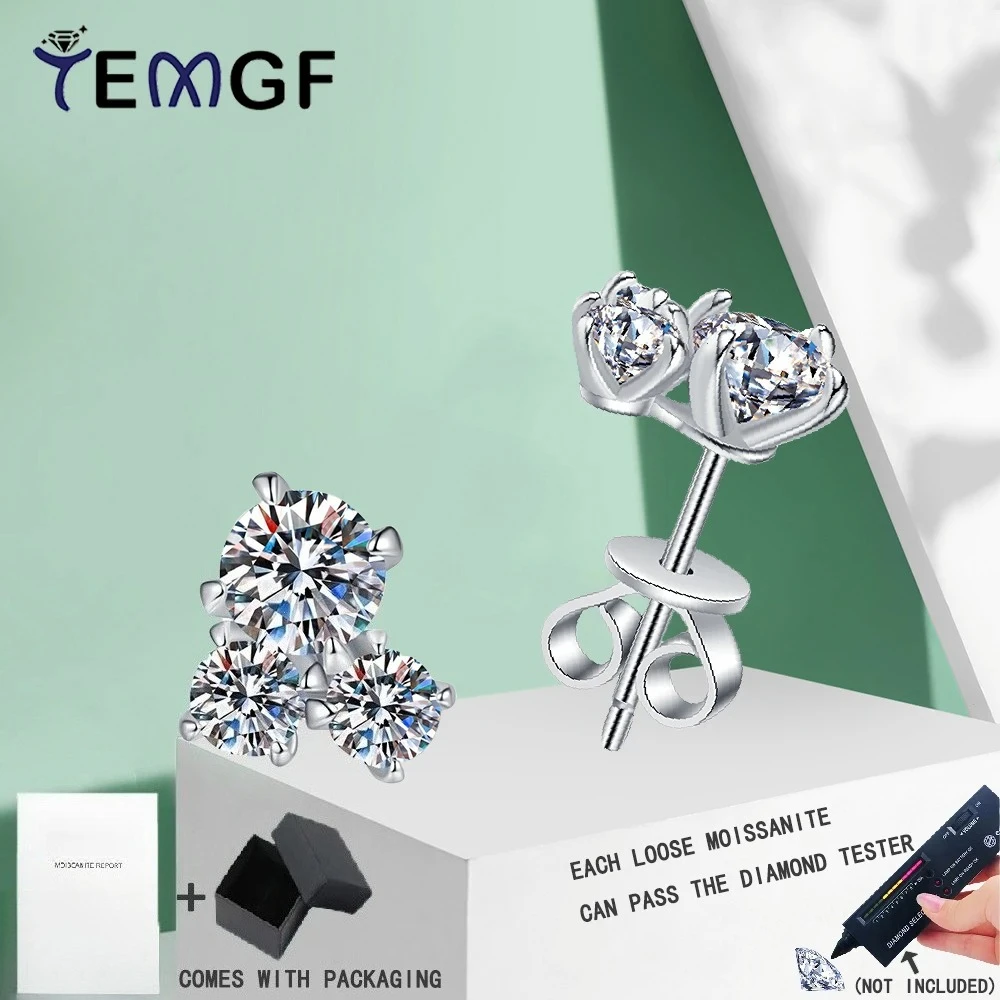 

TEMGF Full Moissanite Earrings GRA Certification S925 Sterling Sliver Irregular Ear Studs for Women Girls Sparkling Fine Jewelry