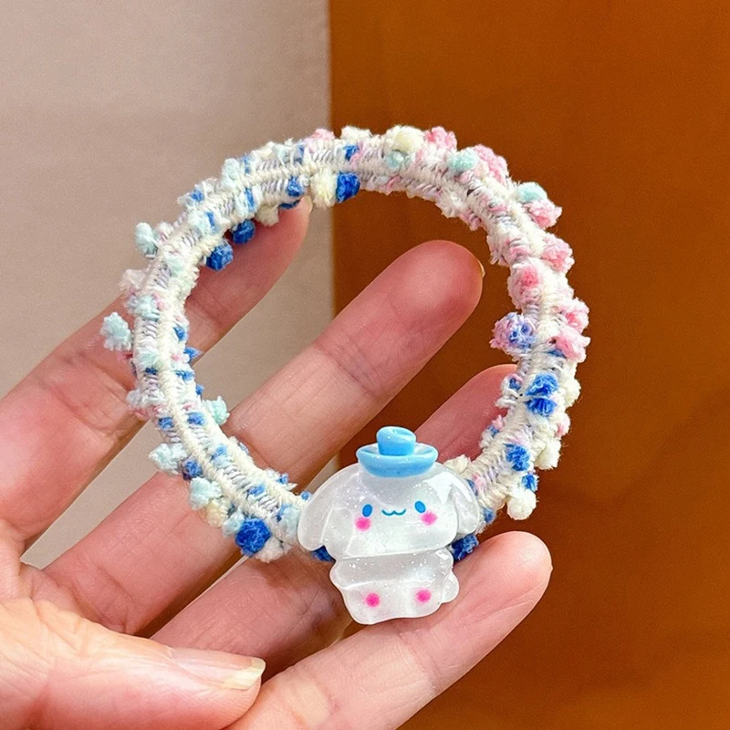 Cartoon Hello Kitty Kawaii Anime Children Headwear Candy Color Hair Ring For Cute Sweet Hair Accessories Kids Rubber Band Gifts