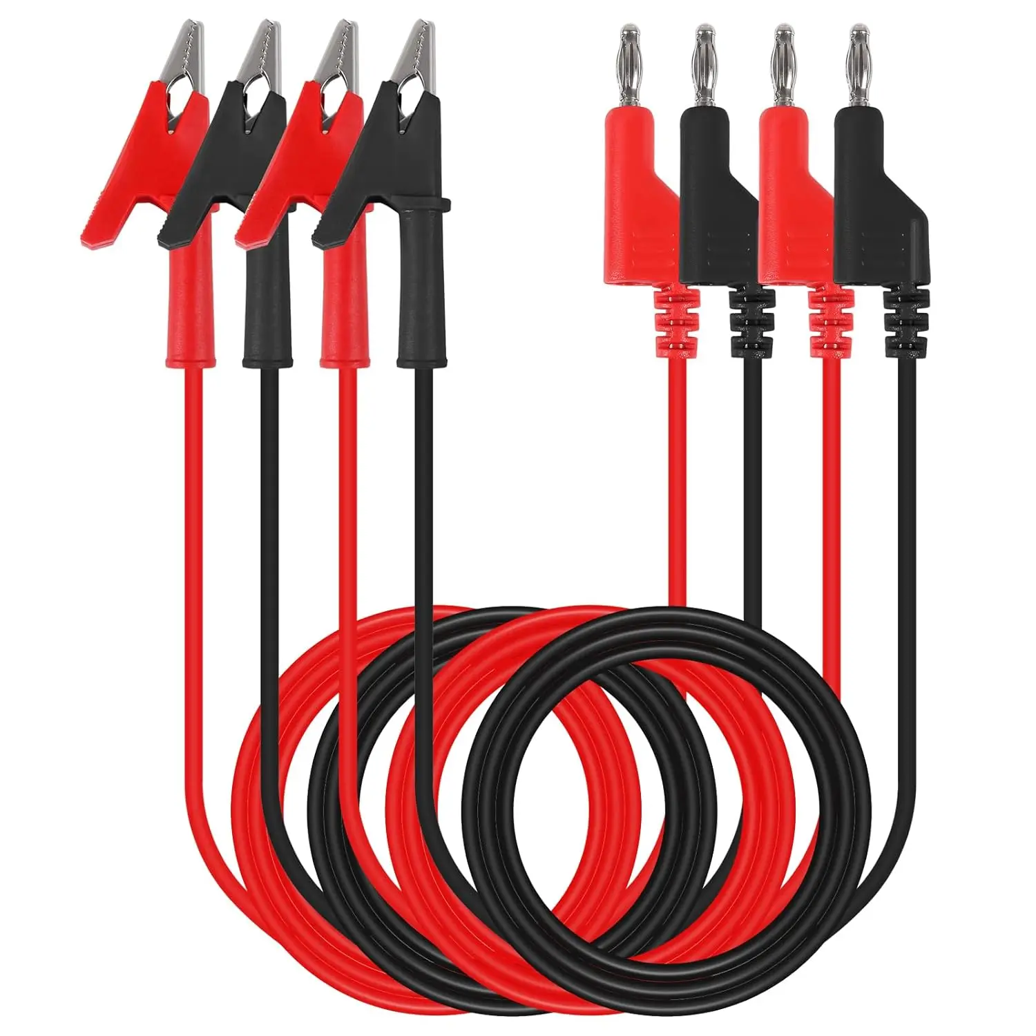 4 Stück Stapelbare 4MM Bananenstecker zu Krokodilklemmen Testkabel Bananenstecker-Testleitung für Elektrische Tests