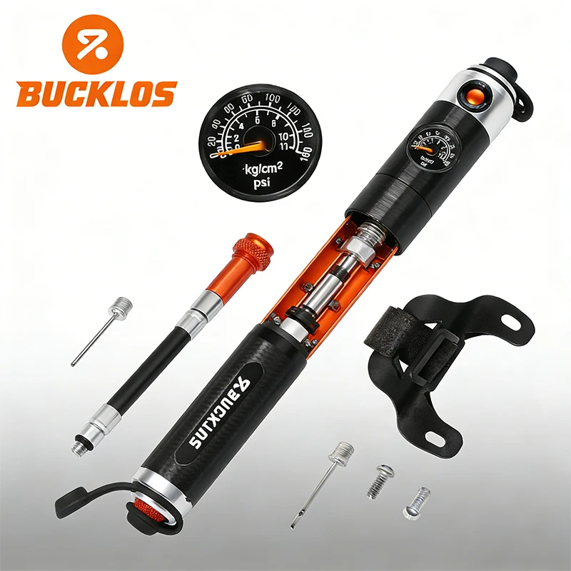 

BUCKLOS Bike Pump Mini Air Pump with Gauge Multi-functional Inflator for Bicycles 160PSI Portable Road Cycling Hand Air Pump