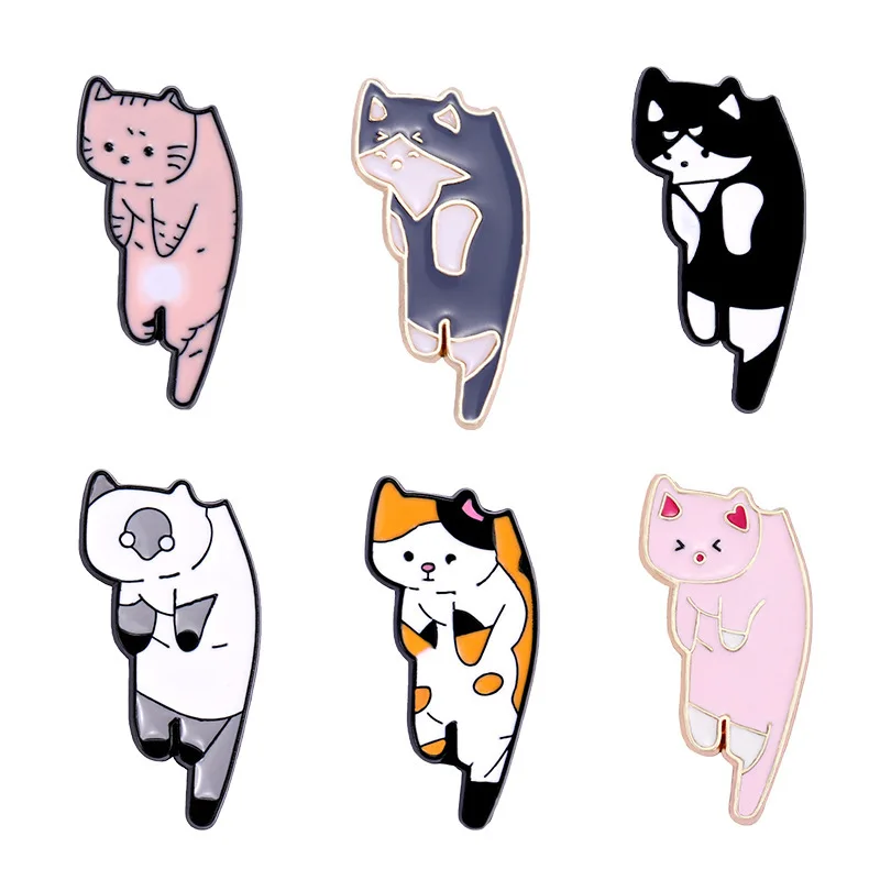 Hanging lazying cat Enamelled Brooches Funny Cartoon Pins Backpack Lapel Badges Fashion Jewelry Accessories Festival Souvenir Gi