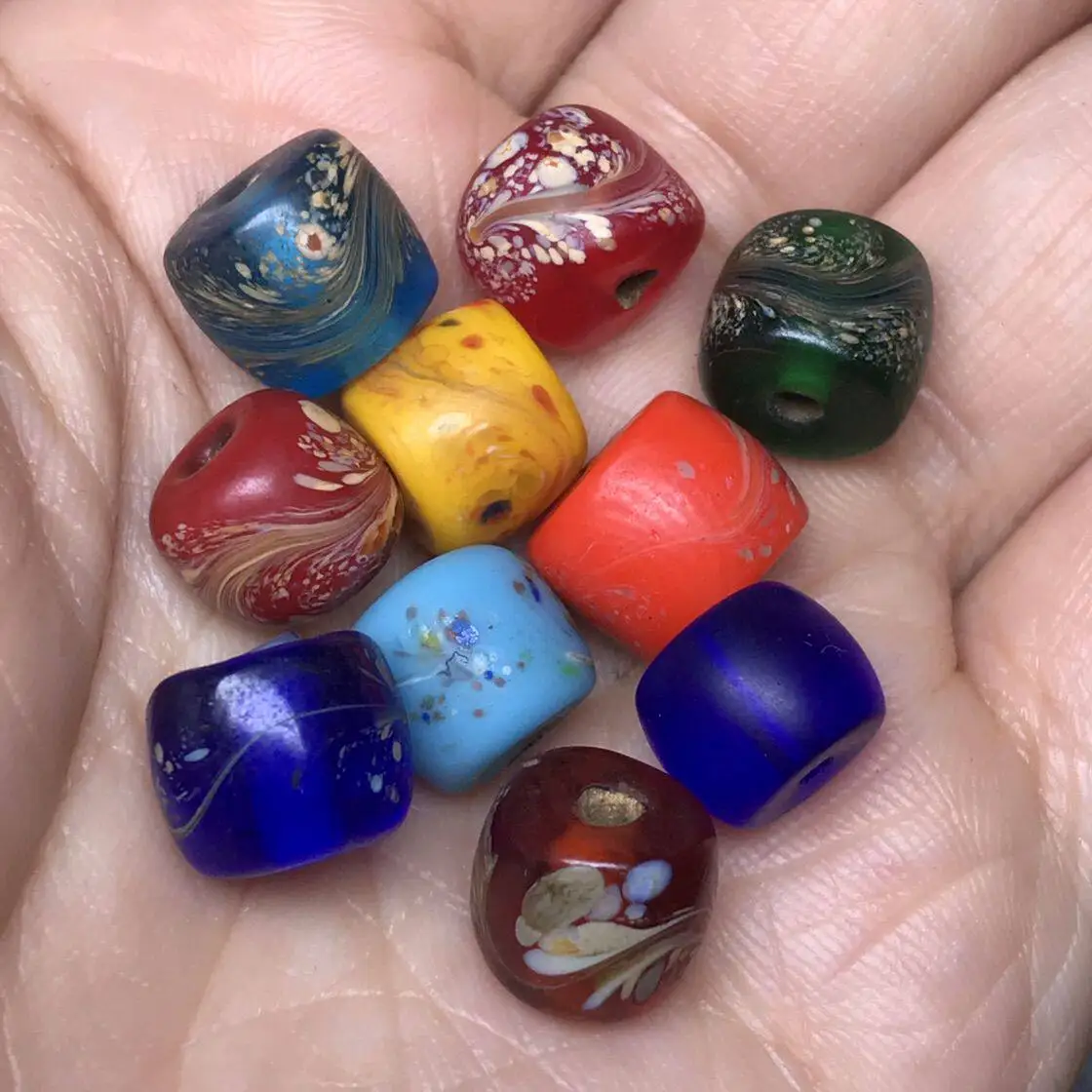 (10 pieces) Wenwan old-fashioned ancient beads wrapped in pulp, Nepal return old glazed weathered phoenix pattern jewelry old-fa