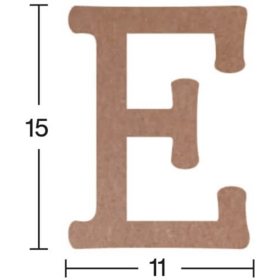 H06 E Letter Trinket, 18mm Mdf Unpainted Figurative Wood Object